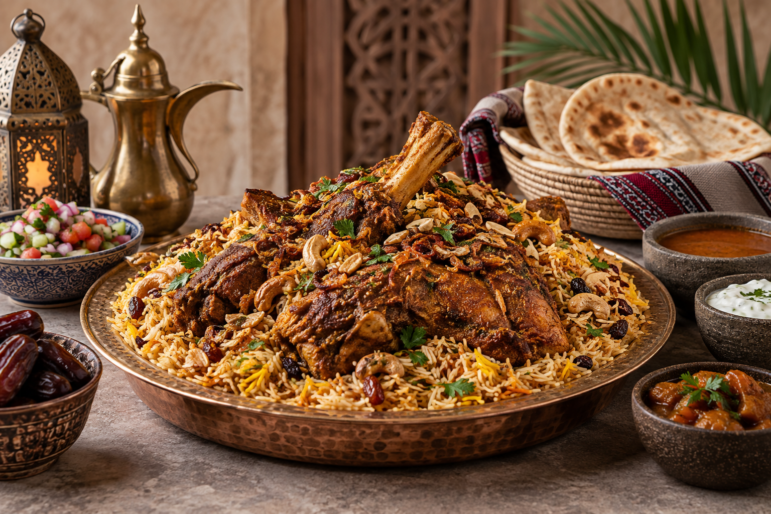 Omani cuisine — traditional rice and meat platter